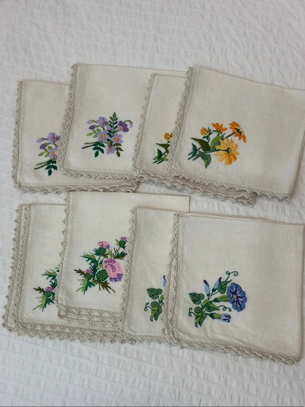 Vintage Hand Embroidered Napkins and Placemats Set